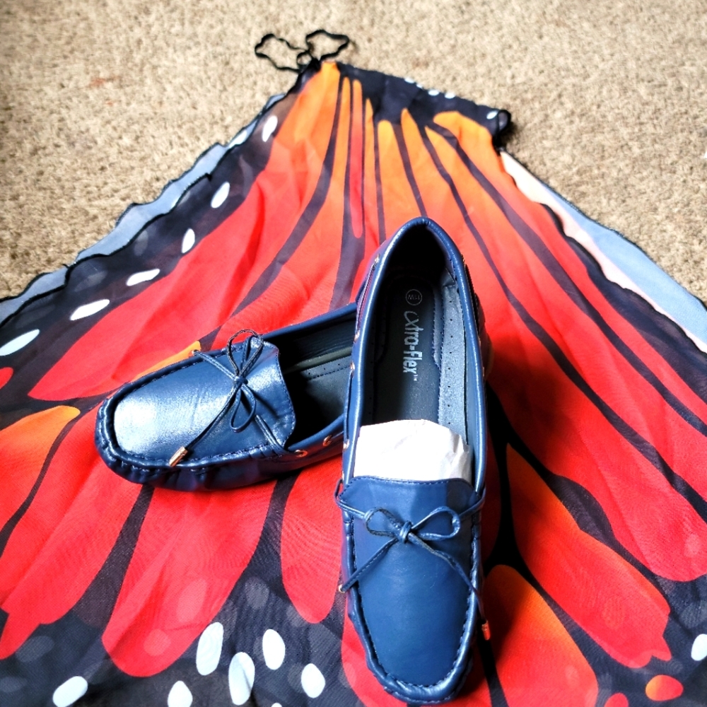 Xtra-flex Womens Navy Blue Square Toe Comfort Slip On Loafer Shoes